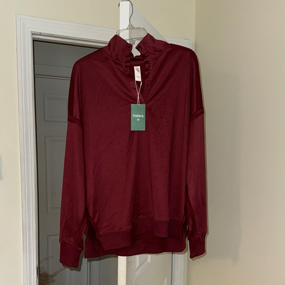 HALARA Deep Red High-Collar Sweatshirt